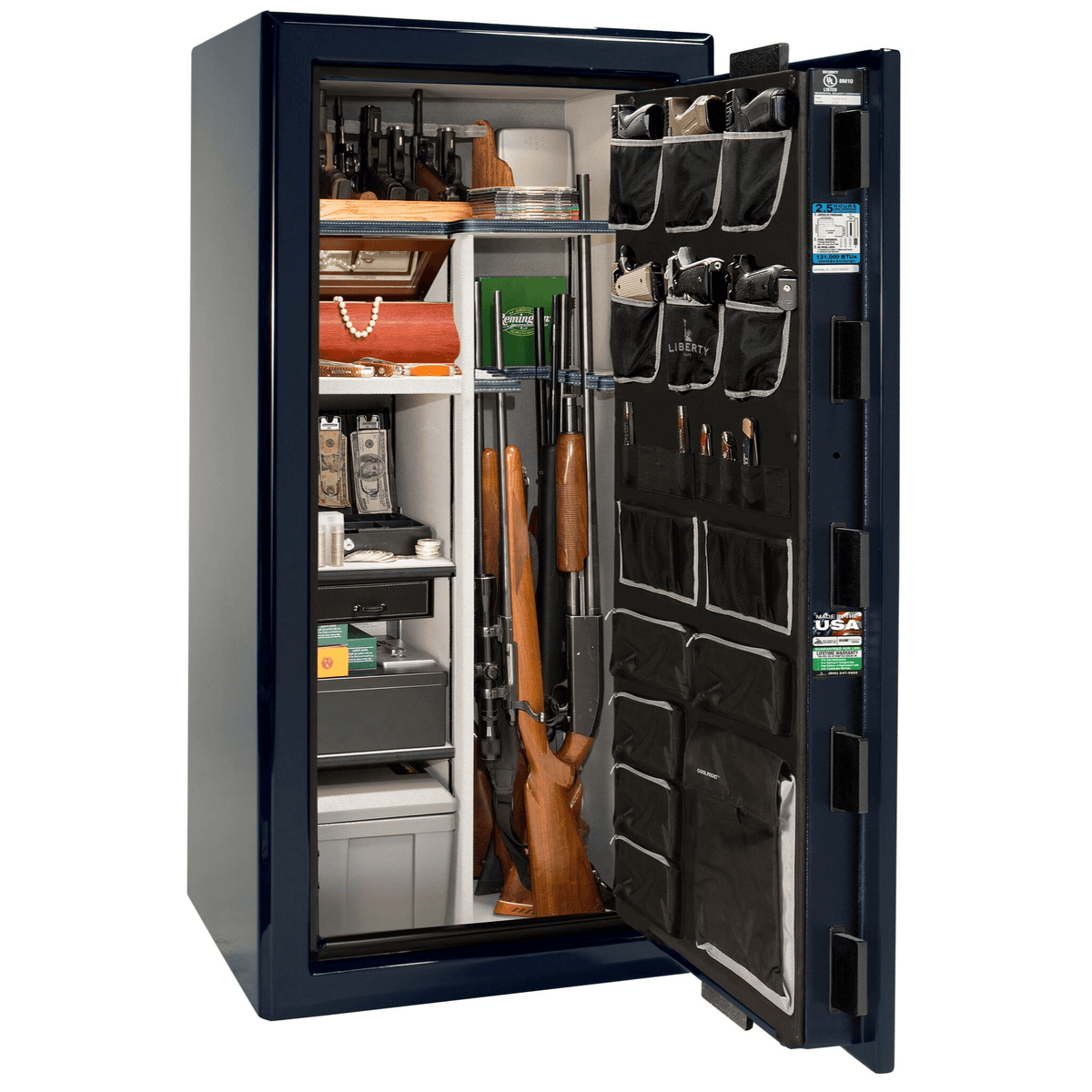 Presidential Series | Level 8 Security | 2.5 Hours Fire Protection | 25 | Dimensions: 60.5&quot;(H) x 30.25&quot;(W) x 28.5&quot;(D) | Blue Gloss Chrome Hardware | Mechanical Lock