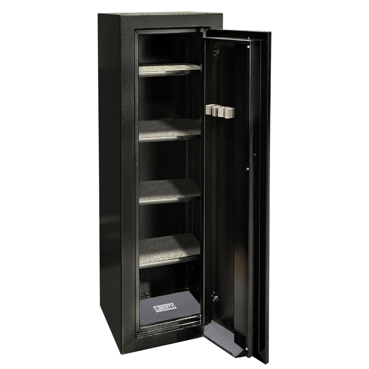 Ammo Cabinet 10 |  Dimensions: 59”(H) x 18”(W) x 16”(D) | 1 (Expandable to 2) Long Guns | Black - open