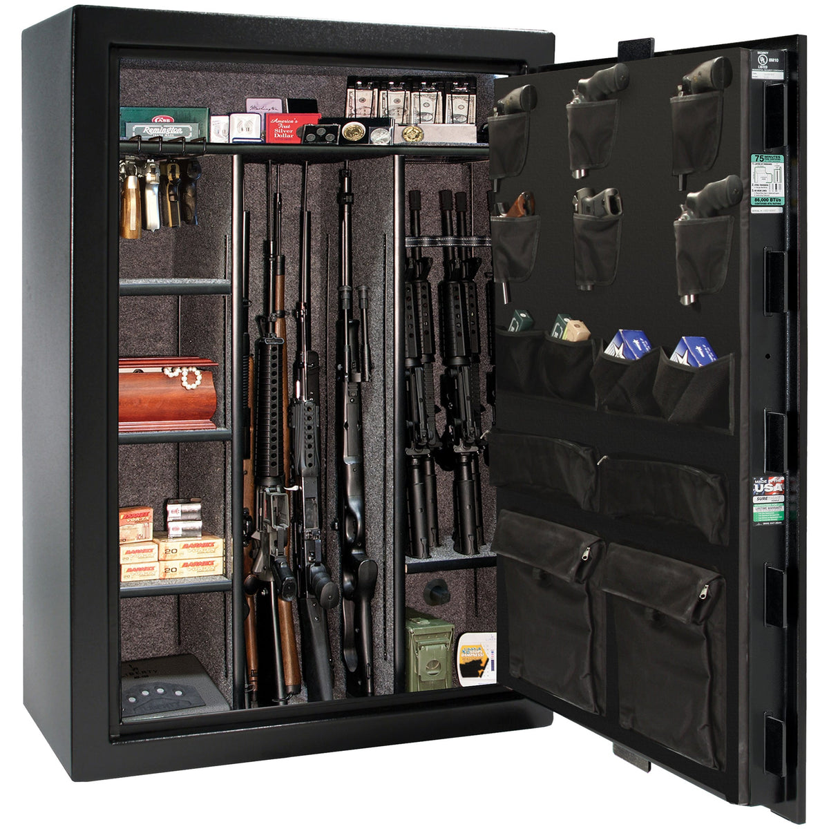 Colonial Series | Level 4 Security | 75 Minute Fire Protection | 35 | DIMENSIONS: 60.5"(H) X 42”(W) X 22"(D*) | Black Gloss | Electronic Lock - open